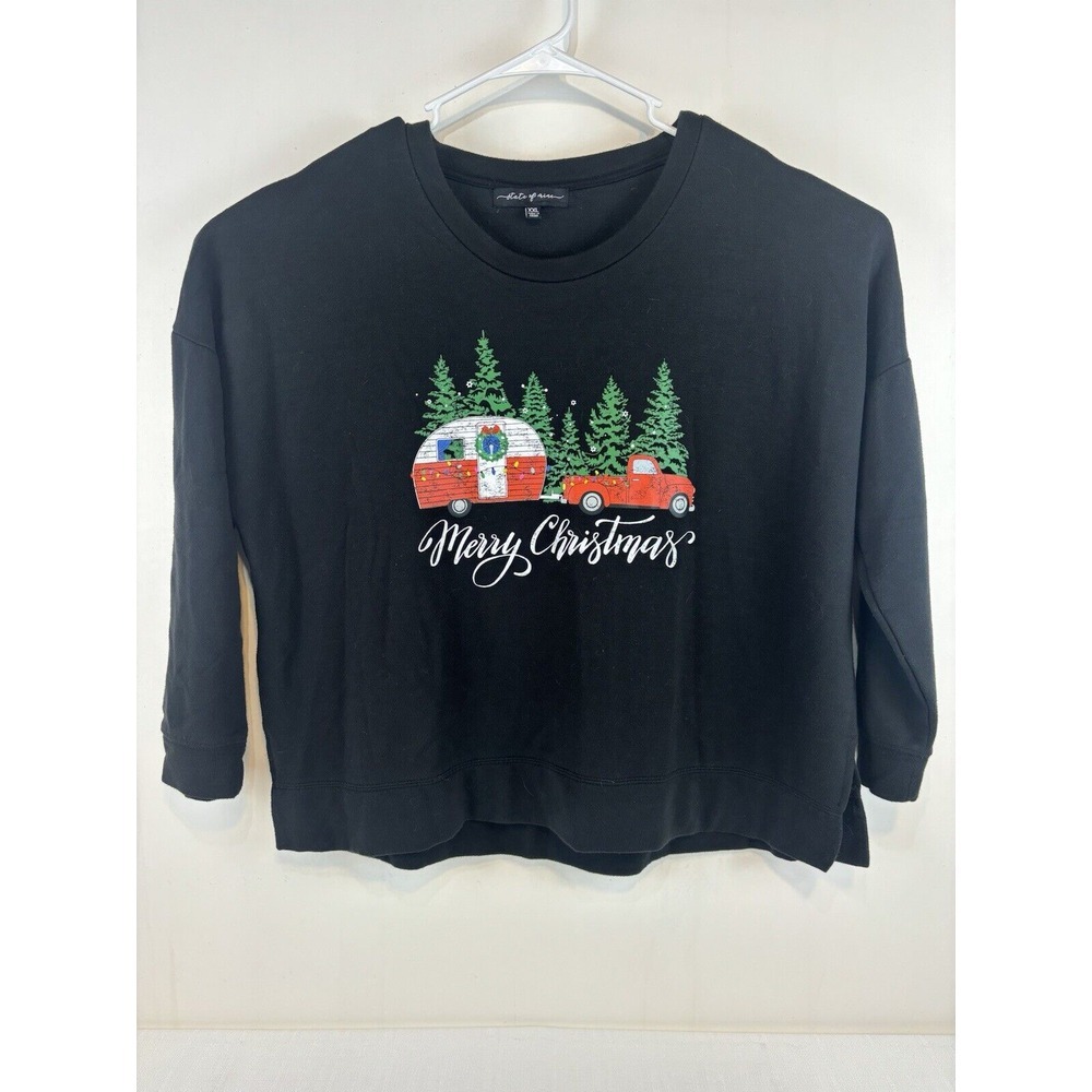 State Of Mine Women's Black Crew Neck Long Sleeve Christmas Sweater Size XXL